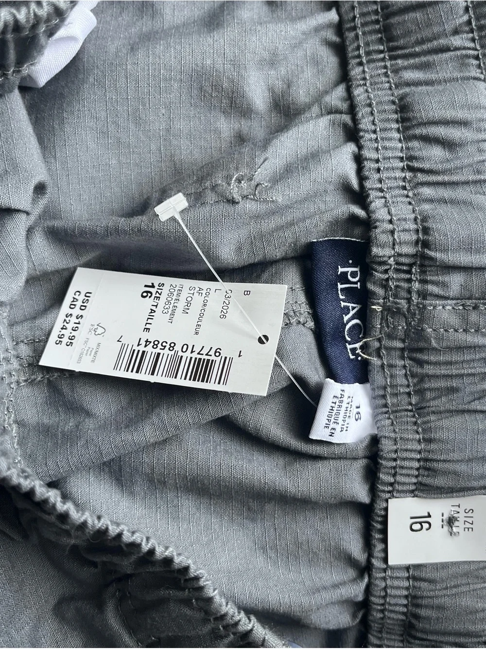 Kids Elastic-Waist Cargo Shorts in Gray 16 XXL BNWT